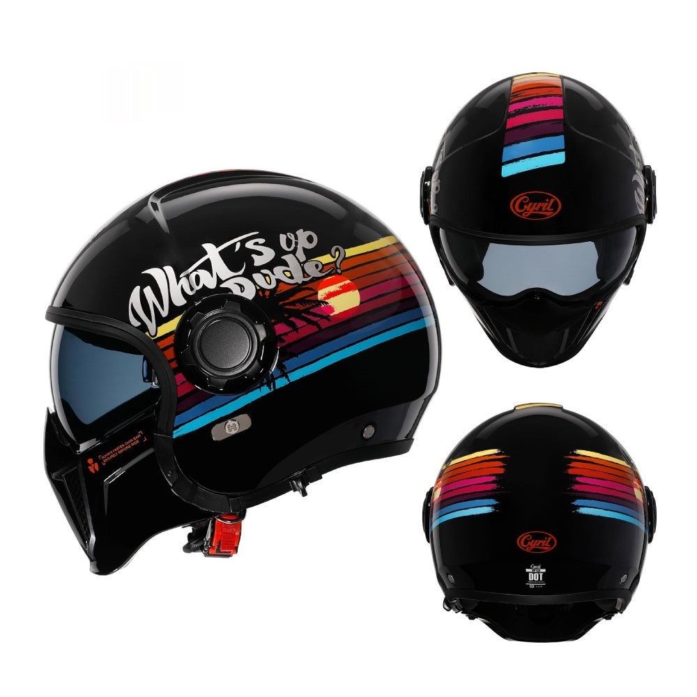 Black Warrior Motorcycle Retro Helmet - Image 3