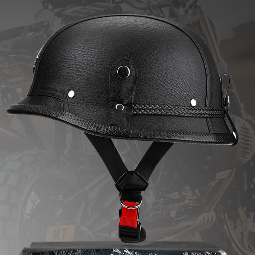 Retro-style PU Leather Motorcycle Helmet
